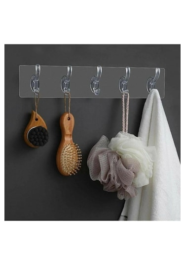 Babylondy Yapışkanlı 5'li Şeffaf Askı Pratik Şeffaf