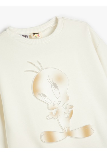 Koton Tweety Sweatshirt Lisanslı Bisiklet Yaka Uzun Kollu Ekru 5wkg10585ak Ekru