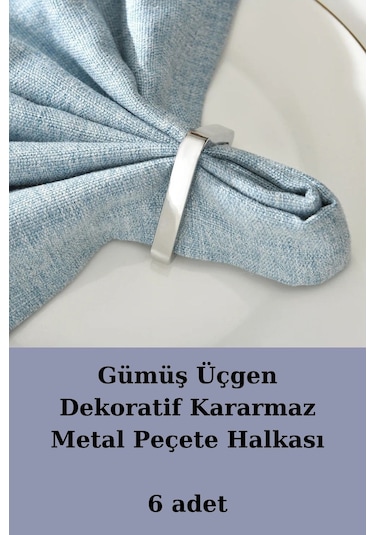 Gümüş Üçgen 6 Adet Dekoratif Peçete Halkası - Napkin Ring - Karar