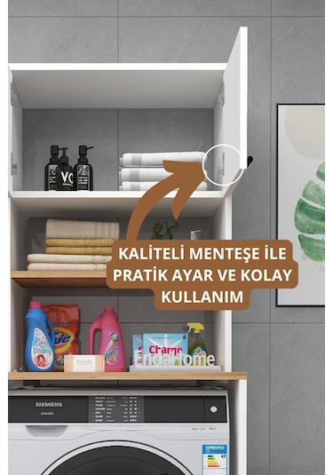 Enda Home Çamaşır Makinesi Dolabı 2 Kapaklı Banyo Dolabı Çam Atlantik Çam - Beyaz