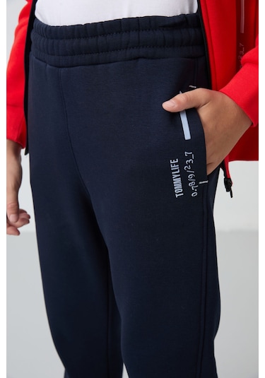 Tommy Life Fiesta-lacivert Pamuklu Kalın İçi Tüylü Yumuşak Dokulu Standart Fit Nakışlı Erkek Çocuk Eşofman Tak Kırmızı - Lacivert