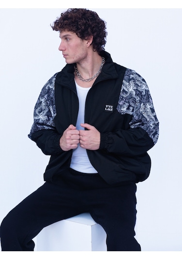 Erkek Kadın Siyah Beyaz Kaplan Desenli Bomber Ceket Siyah