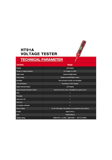 Springsun Habotest Ht91a Temassız Dijital Voltaj Dedektörü 12 400v Kırmızı Pil Yok