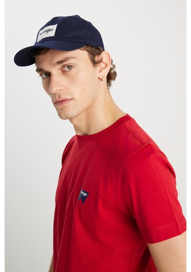 %100 Pamuk Regular Fit Normal Kesim Bisiklet Yaka Minimal Logo Kırmızı Tişört Scarlet Red