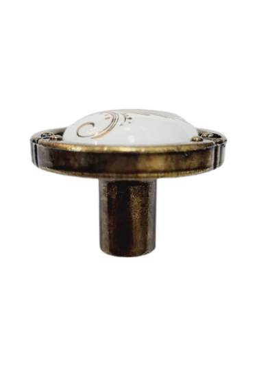 Porselen Düğme Kulp Metal Antiksarı Motifli / 5 Adet Antik