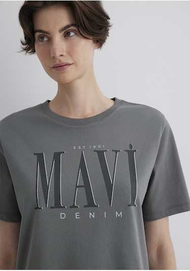 Mavi - Mavi Logo Baskılı Gri Tişört 1611990-70122 Gri