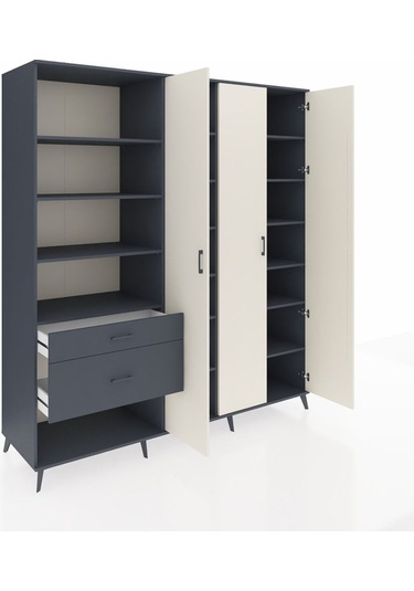 Kronos Dolap 16 Raflı 2 Çekmeceli 3 Kapaklı 220x59x243 Antrasit-aytaşı/antrasit Aytası/antrasıt