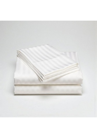 Lumira Çizgili Pamuk Nevresim Takımı Tek Kişilik Premium 83 Tel Otel Serisi 160x230 Beyaz