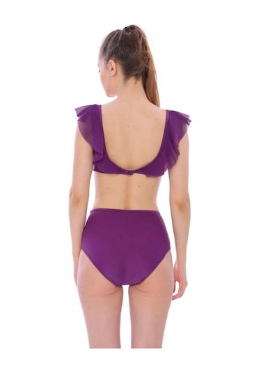 Argisa Düz Fırfırlı Yüksek Bel Yeni Bikini Mor