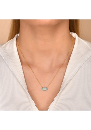 Zirkon Taşlı Pırlanta Montür Göz Desenli Altın Kaplama Gümüş Kol (495721498)