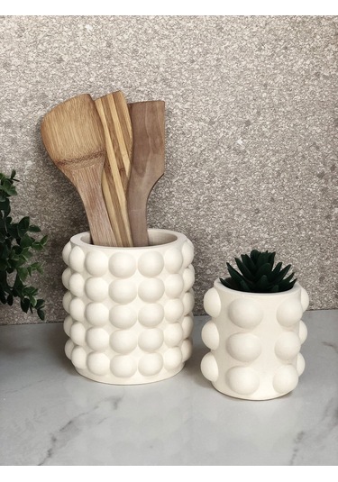 Thiramis Homeconcept Bubble Beyaz Dekoratif Vazo & Saksı 2li Set