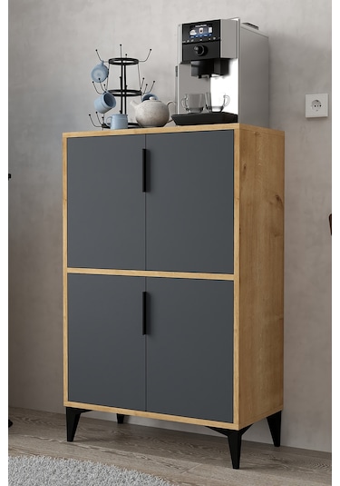 1403 Ada Çok Amaçlı Dolap , Kahve Köşesi , Kiler Dolabı , Mutfak Standı 4 Kapılı , Safir Antrasit Antrasit - Safir