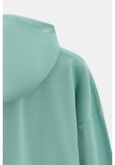Sââde Kadın Oversize Kapüşonlu Basic Hoodie Sweatshirt Mint
