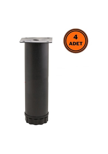 4 Adet Mobilya Ayağı Metal 20 Cm Ayarlı 42 Mm Mat Siyah Ayak