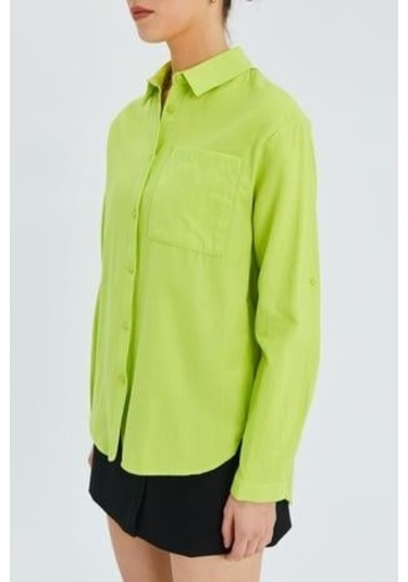 9942 Kadın Oxford Uzun Kol Basic Gömlek Neon Yeşil Neon Yeşil