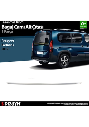 S-Dizayn  Peugeot Partner 3 Krom Bagaj Camı Alt Çıtası 2019 Üzeri