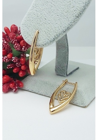 Rose Altın Kaplama Vip Seri Xuping Kalp Motifli V Küpe 2,8 CM Rose Gold