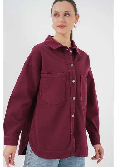 Gabria Çift Cep Gabardin Ceket Bordo