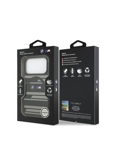 İphone 17 Pro Kılıf Bmw Lisanslı M-safeli Metal Kamera Butonlu Yatay Şeritli M Dizayn Kapak Siyah Siyah