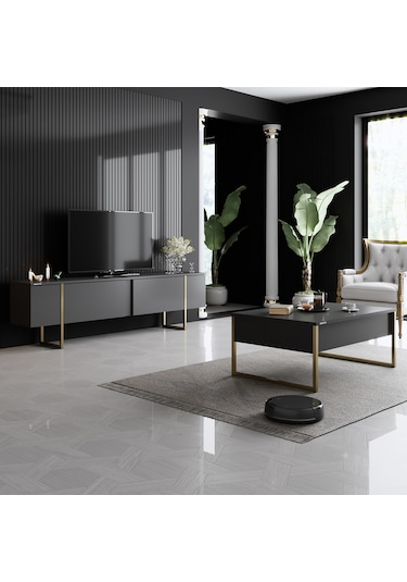 Luxe Gold Demir Ayaklı Antrasit Orta Sehpa Antrasit - Gold