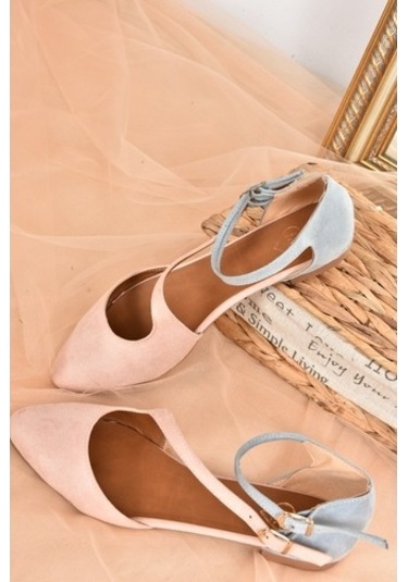 Fox Shoes Pudra/Mavi Süet Kadın Babet D726016902 Mavi