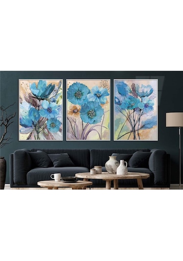 Alüminyum Çerçeveli Gerçek Cama Baskı Sanat Temalı 3'lü Set Cam Tablo 0081
