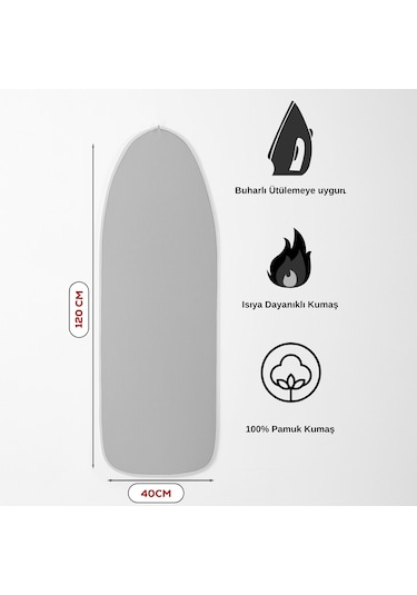 Porsima Isıya Dayanıklı 100% Pamuk Süngerli Ütü Masası Kılıfı - Buharlı Ütüleme Uyumlu 120x40cm Renkli