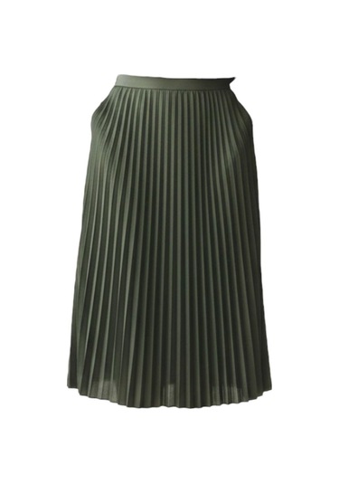 Pileli Pamuklu Dokuma Viskon Kışlık Etek 95 Cm - 38-48 Haki