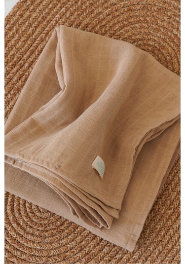 Organik Pamuk Çift Katlı Müslin Örtü Bej 75x85 CM Bej