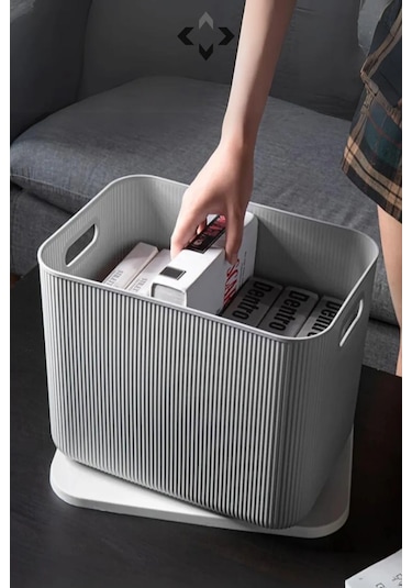 Bayev 3 Adet 21 Lt Çok Amaçlı Gri Saklama Kutusu Storage Düzenleyici Kapaklı Çamaşır Sepeti