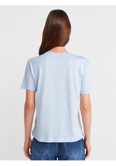 Dilvin 31791 Bisiklet Yaka Modal T-shirt-açık Mavi Açık Mavi