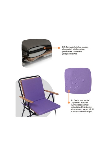 Xpermate Arkalıklı Fermuarlı 40 x 40 CM Sırtlıklı Sandalye Minderi Mor