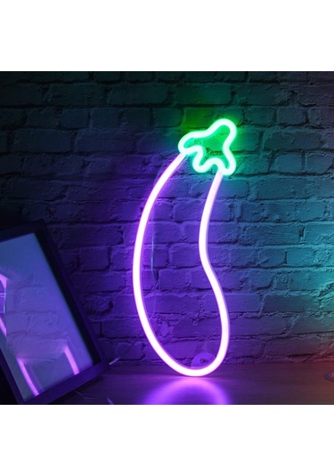 Suntek Led Patlıcan Neon Burcu Duvar Lambası Gece Dekorasyon Beyaz Çok Renkli