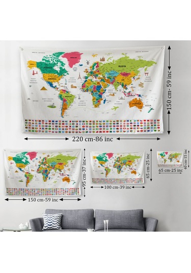 Türkçe Ülke Bayrak Lı Eğitici Başkent Detaylı Atlası Dünya Haritası Duvar Örtüsü-halısı 3841