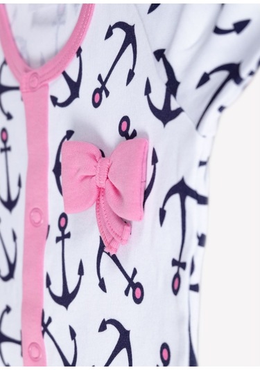 Ozmoz Büyük Çapa Desenli Yakası Pembe Fiyonklu Kız Bebek Tulum Çok Renkli