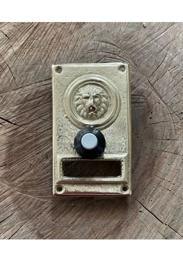 Kare Aslan Sarı Pirinç Zil Düğmesi El Yapımı Antik Zil Düğme