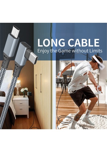 Reedark Vr Bağlantı Kablosu 5m Gümüş-gri Örgülü C-c+ Adaptörlü 5gbps Veri Transferi Bakır Çekirdekli