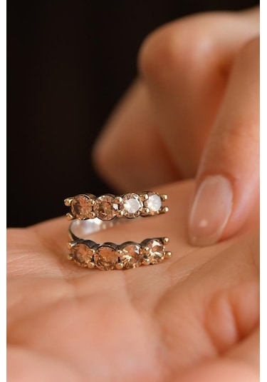 Roza Silver Sitrin Taşlı Spiral Elişi Otantik Gümüş Yüzük 925 Rr10016