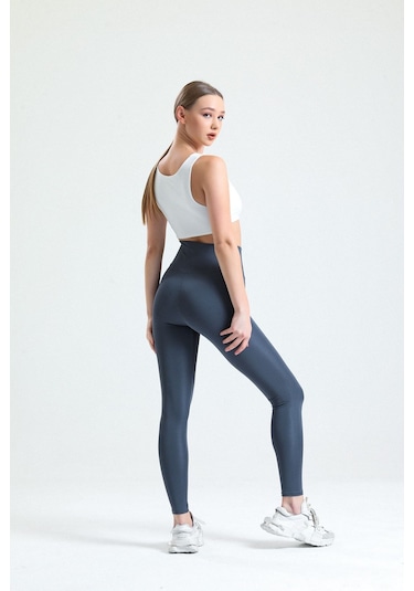 Caramel Yüksek Bel Toparlayıcı Dalgıç Kumaş Spor Günlük Tayt Antrasit