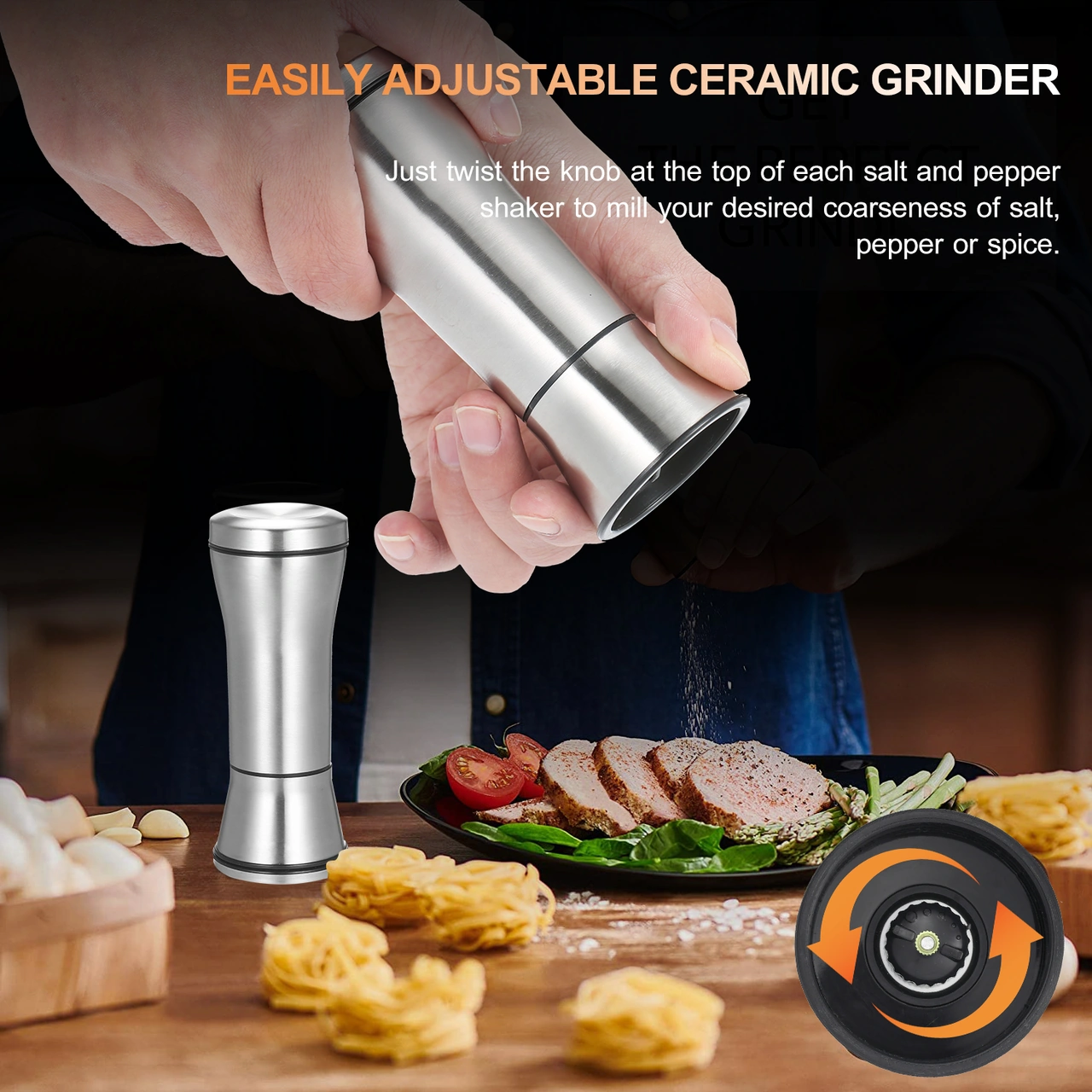 Yunboo 304 Paslanmaz Çelik Elle Biber Değirmeni - Mutfak Ve Restoran İçin Karabiber, Biber Tozu Öğütücü Flakon Gümüş