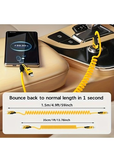 Userfriendly11 3lü Pd 65w 4ü1 Hızlı Şarj Kablosu Sarı Yeşil Mavi 15m Seyahat Araba Şarjı Teleskopik