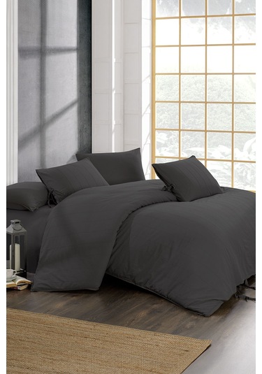 Byanca %100 Pamuk Nakışlı Parça Boyama Nevresim Takımı Antrasit Antrasit - Gri