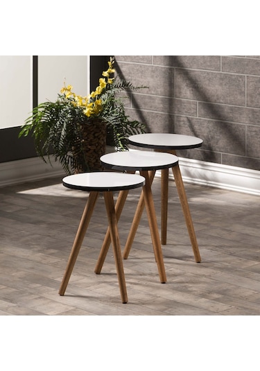 Zigon Sehpa 3 Lü Ahşap Torna Ayak 5 Renk Seçeneği