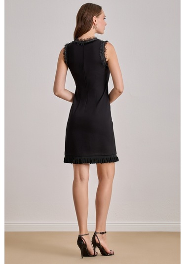 Diz Boy Siyah Örme Elbise Siyah