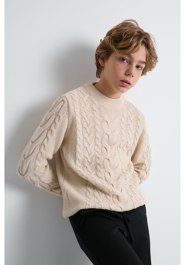 Alexandergardı Örgü Desenli Çocuk Kazak Bej