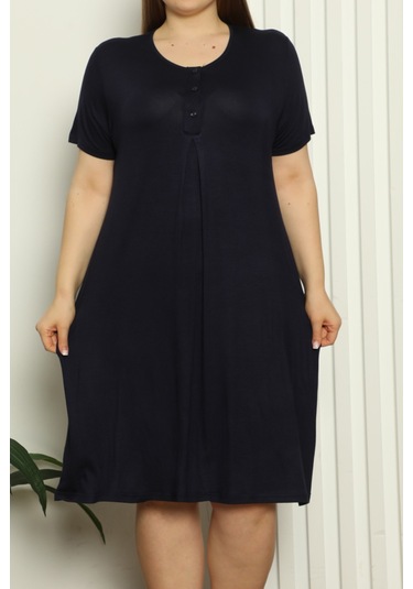 Hamile Tunik Gecelik Kısa Kollu Likralı Büyük Beden Lacivert