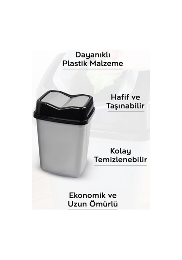 Çift Kapaklı Kelebek Çöp Kovası - Tezgah Üstü Çöp Kovası Banyo Mutfak Çöp Kovası 5 Litre Gri