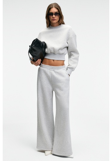 KARALIS Kadın Pamuklu Bisiklet Yaka Crop Grimelanj Sweatshirt