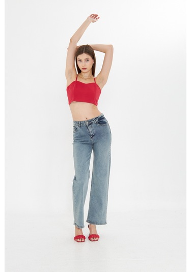 Kutaf Açık Mavi Yüksek Bel Geniş Paça Bol,salaş Palazzo Jeans Mavi