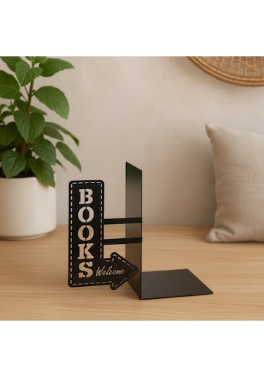Books Welcome Yazılı Metal Dekoratif Kitap Tutucu